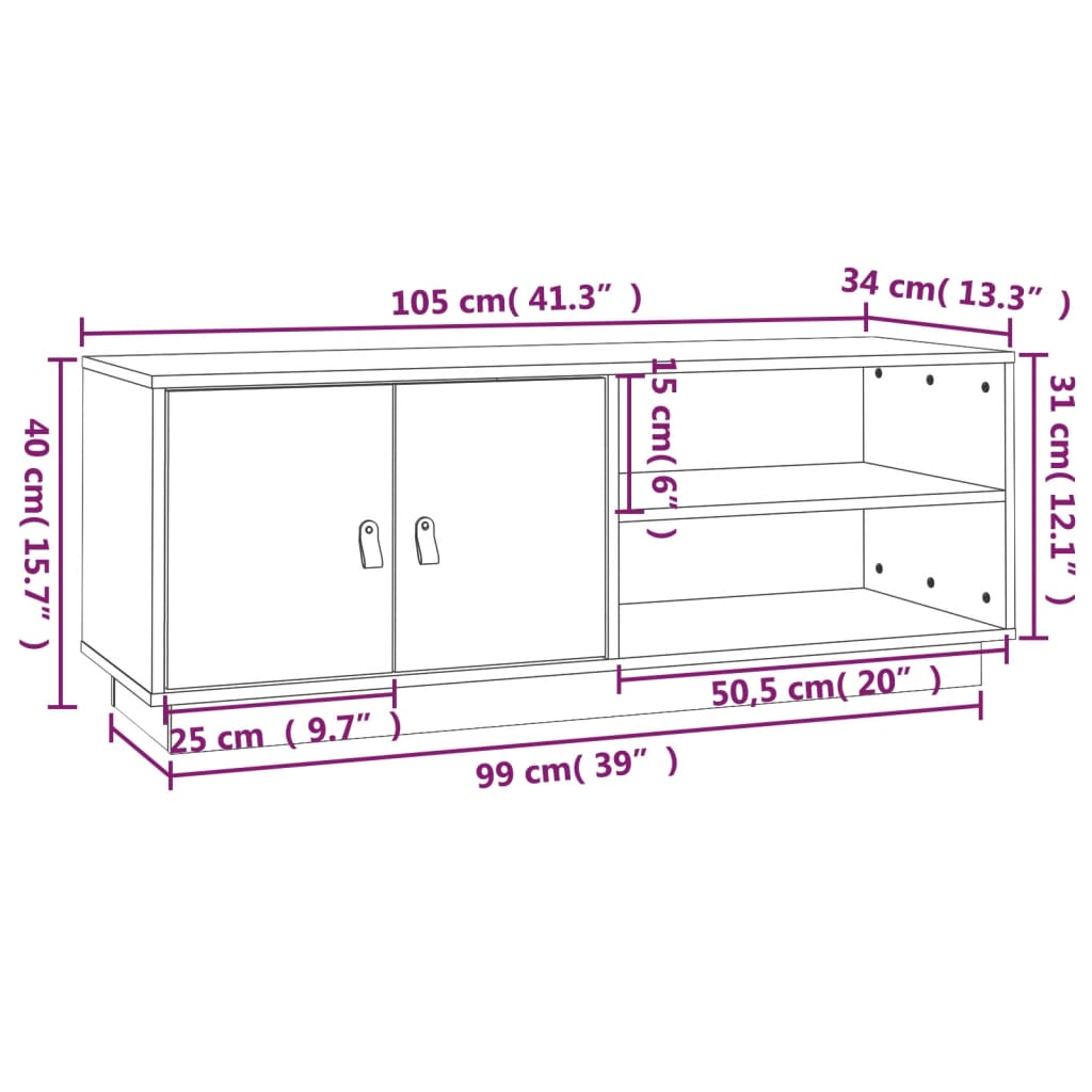 tv-bord 105x34x40 cm massivt fyrretræ grå