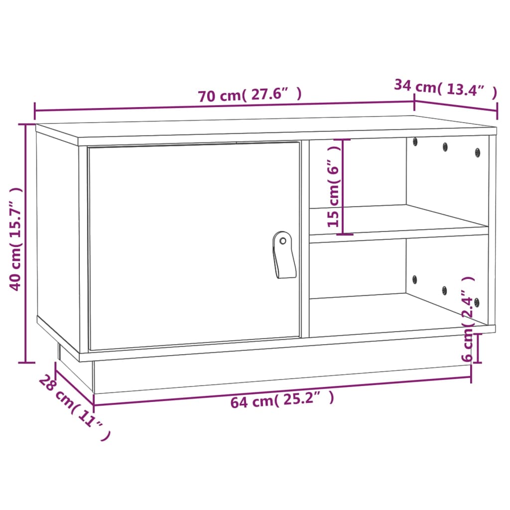 tv-bord 70x34x40 cm massivt fyrretræ hvid