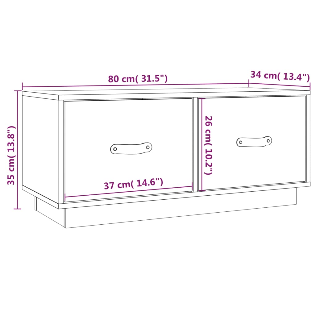 tv-bord 80x34x35 cm massivt fyrretræ hvid