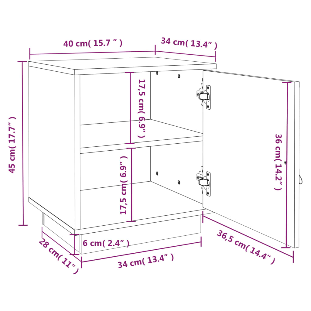 sengeborde 2 stk. 40x34x45 cm massivt fyrretræ hvid