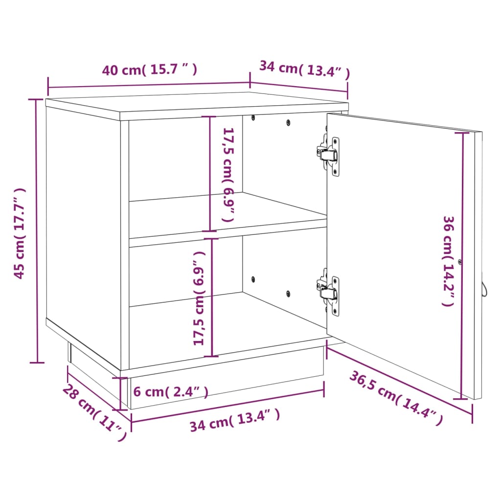 sengeborde 2 stk. 40x34x45 cm massivt fyrretræ sort