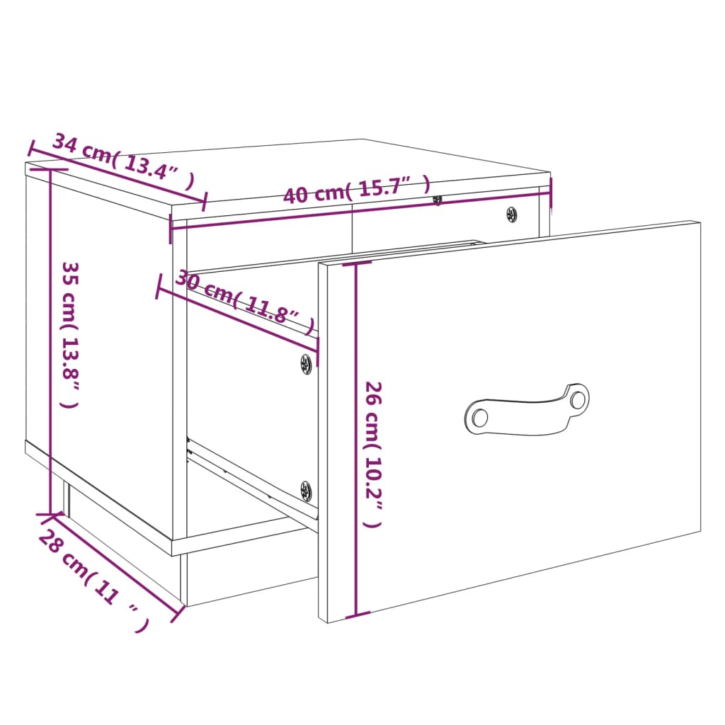 sengeborde 2 stk. 40x34x35 cm massivt fyrretræ