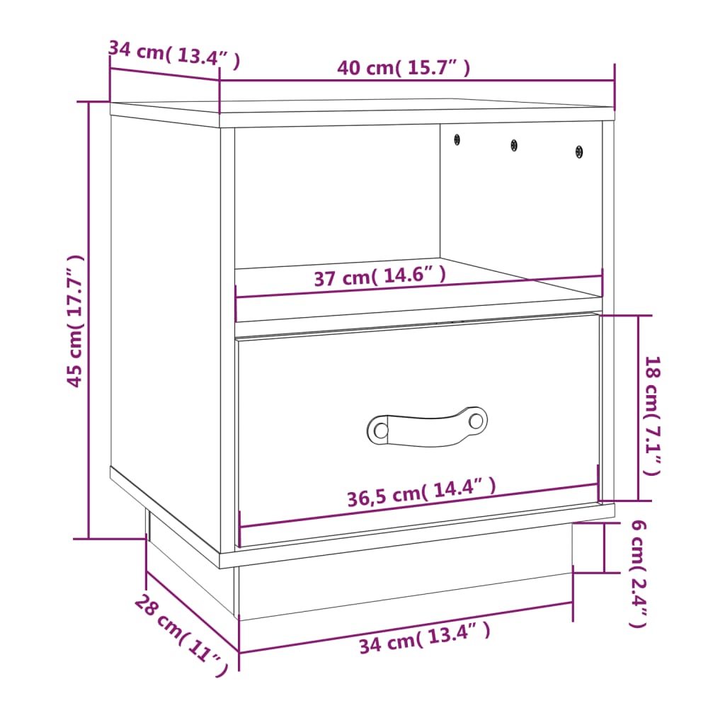 sengeborde 2 stk. 40x34x45 cm massivt fyrretræ hvid