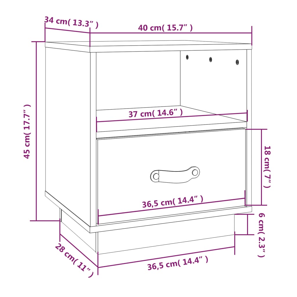 sengebord 40x34x45 cm massivt fyrretræ sort