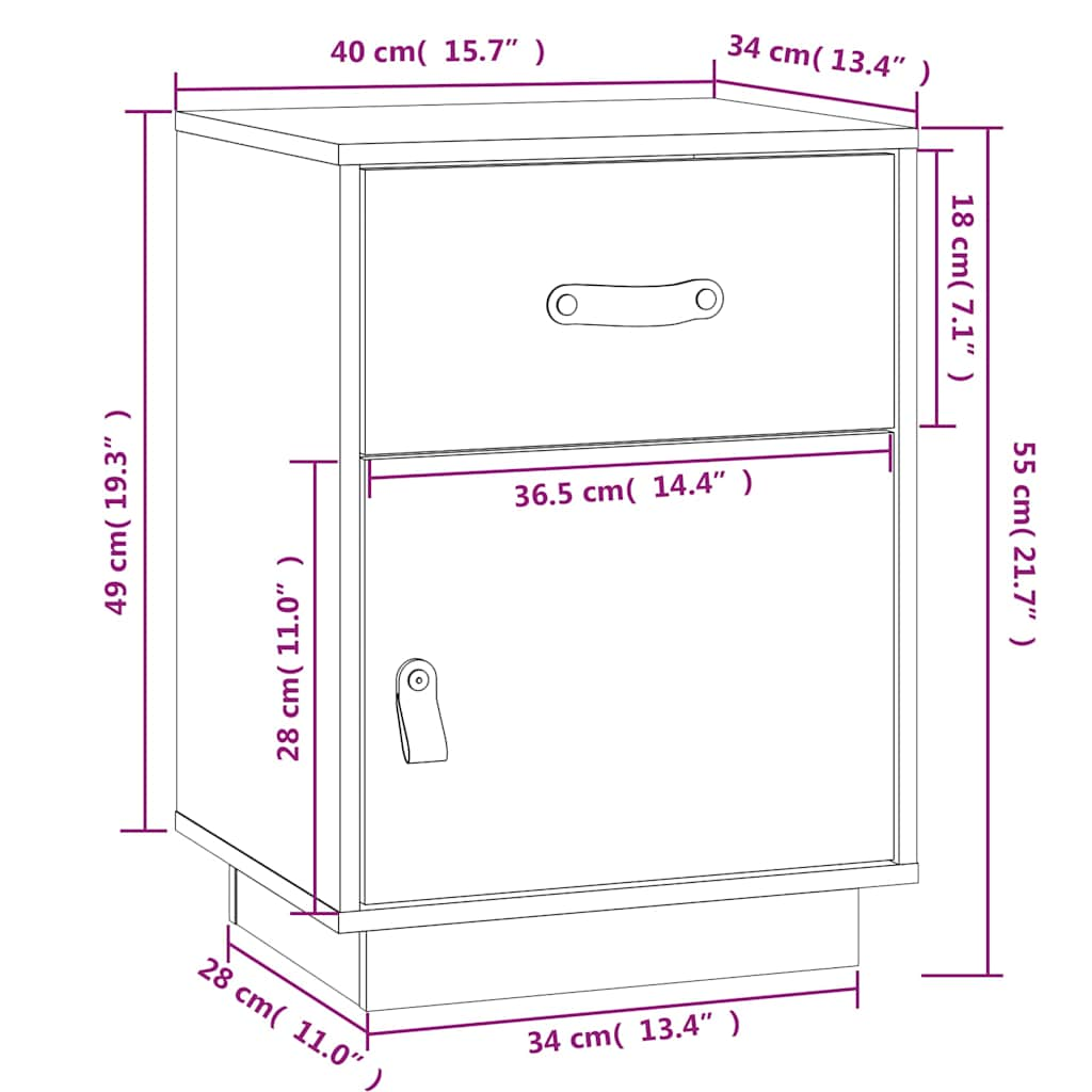 sengebord 40x34x55 cm massivt fyrretræ hvid