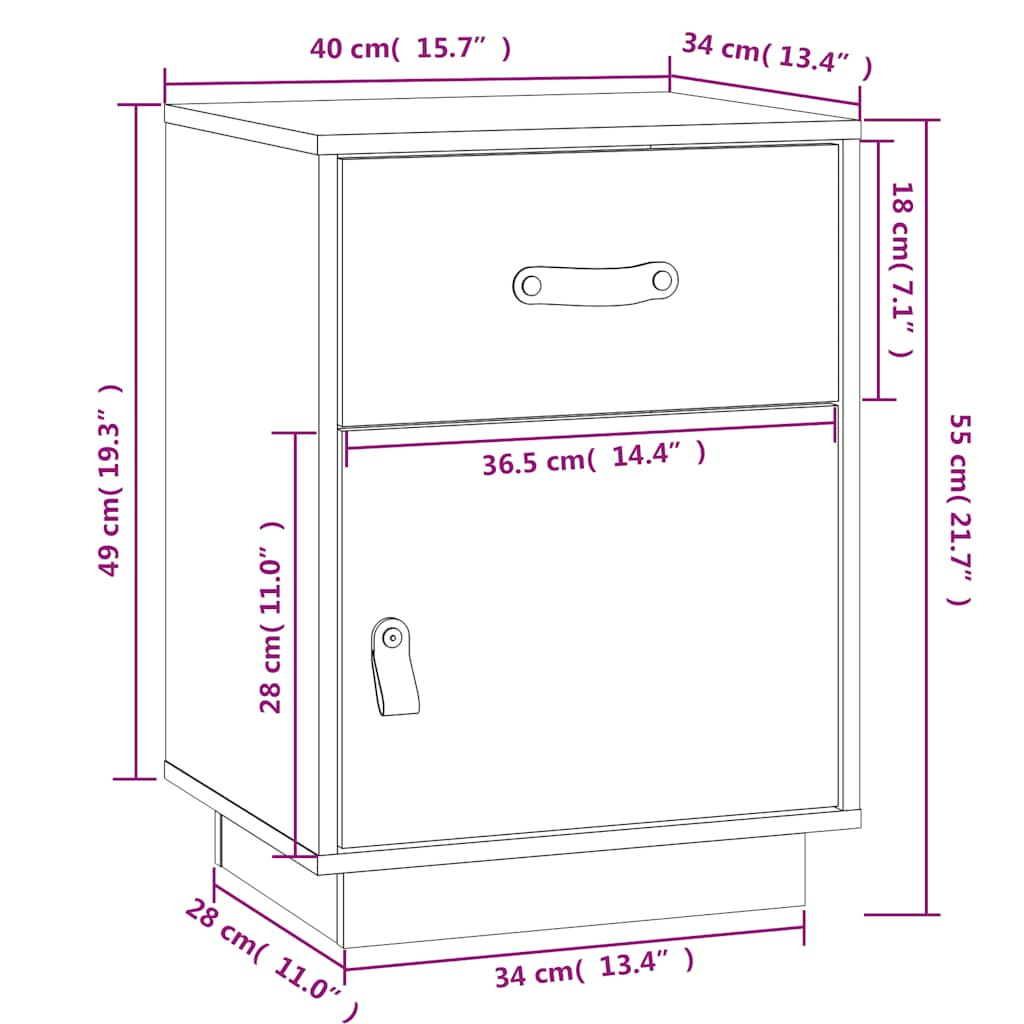 sengeborde 2 stk. 40x34x55 cm massivt fyrretræ sort