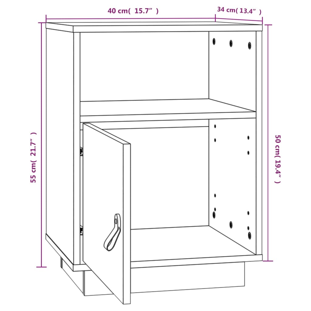 sengeborde 2 stk. 40x34x55 cm massivt fyrretræ hvid