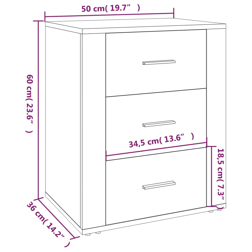 sengebord 50x36x60 cm konstrueret træ sort