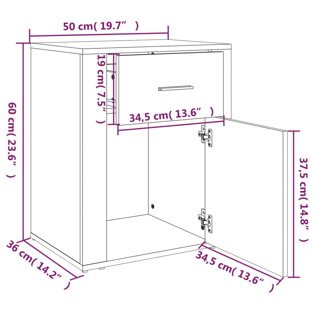 sengebord 50x36x60 cm konstrueret træ sort