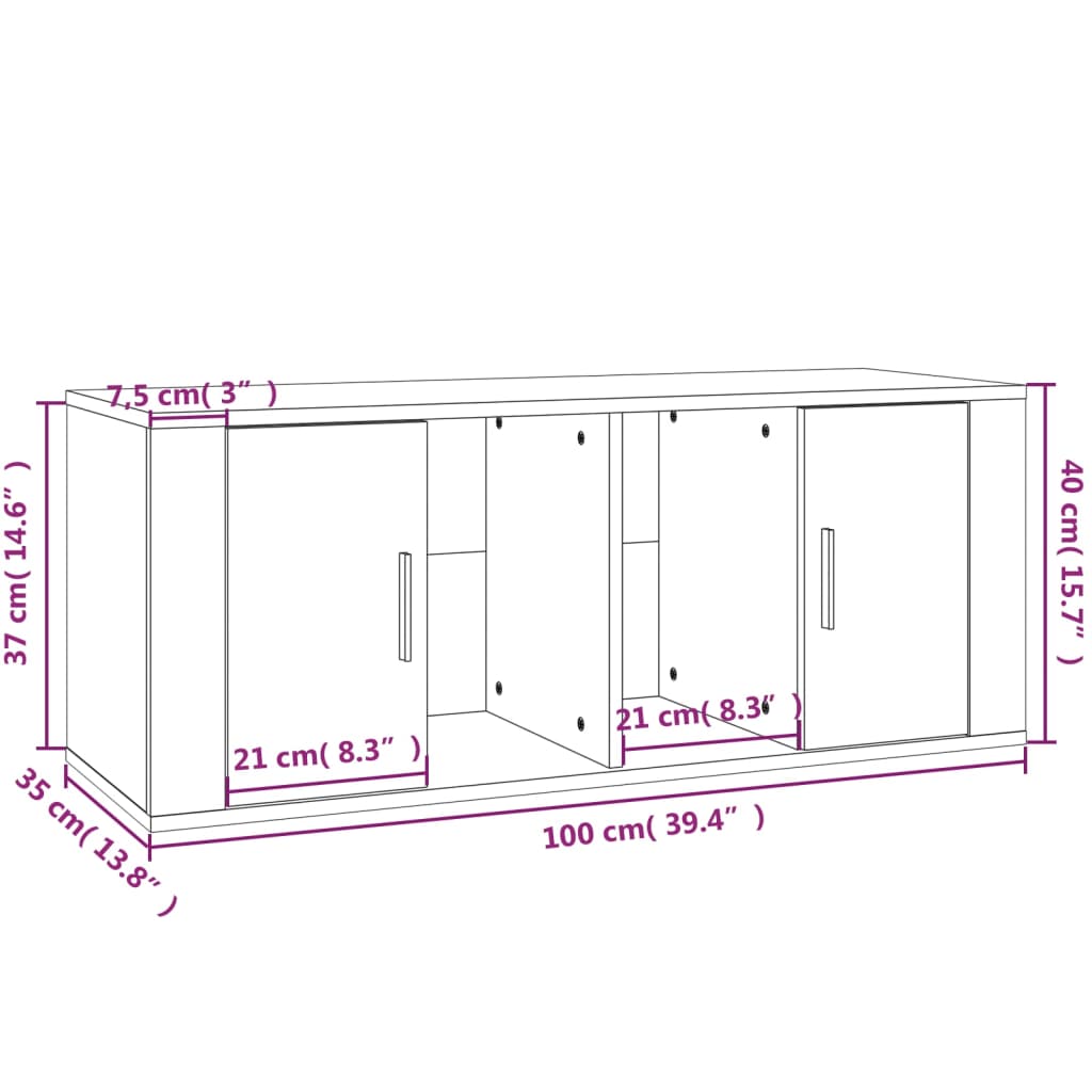 tv-bord 100x35x40 cm konstrueret træ hvid højglans