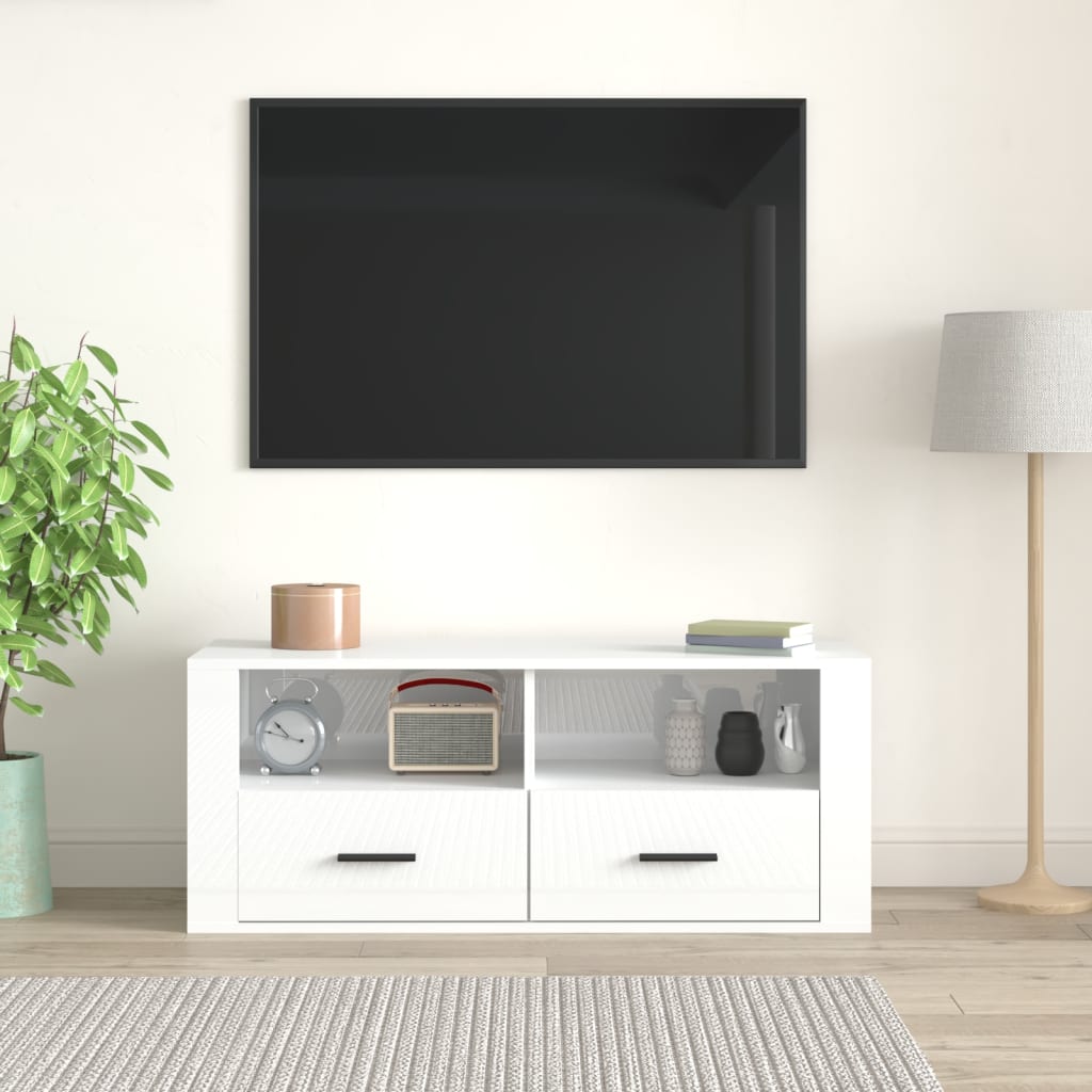 tv-bord 100x35x40 cm konstrueret træ hvid højglans