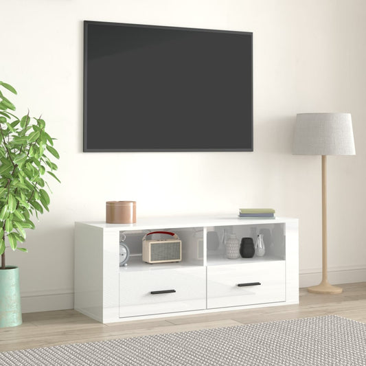 tv-bord 100x35x40 cm konstrueret træ hvid højglans