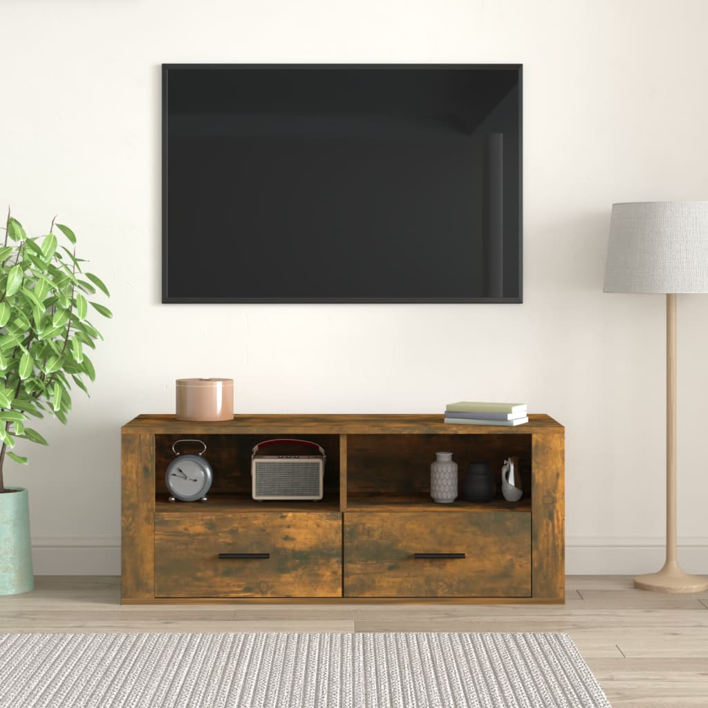 tv-bord 100x35x40 cm konstrueret træ røget egetræsfarve