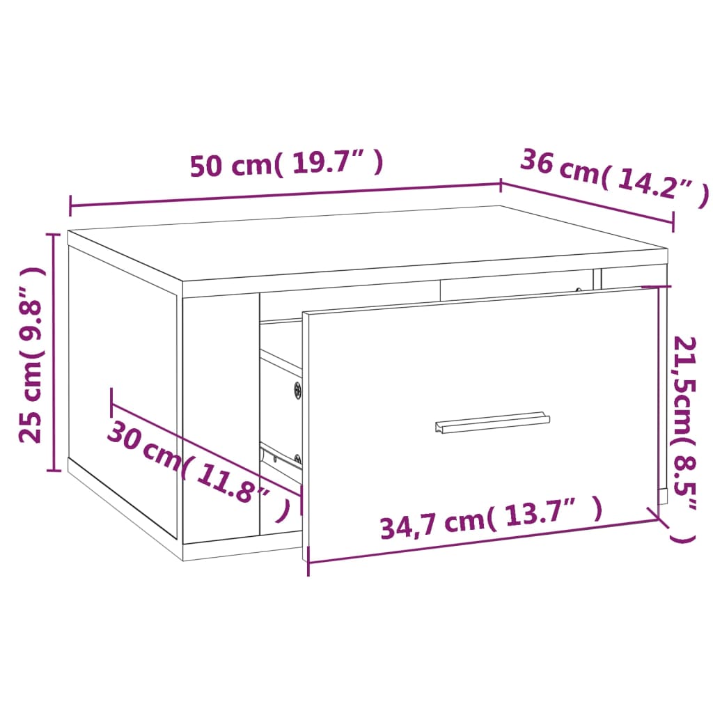 væghængte sengeborde 2 stk. 50x36x25 cm hvid