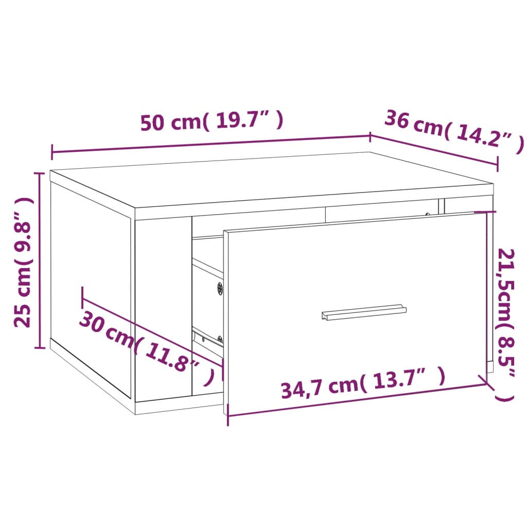 væghængte sengeborde 2 stk. 50x36x25 cm hvid højglans