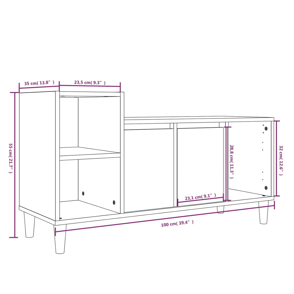 tv-bord 100x35x55 cm konstrueret træ hvid