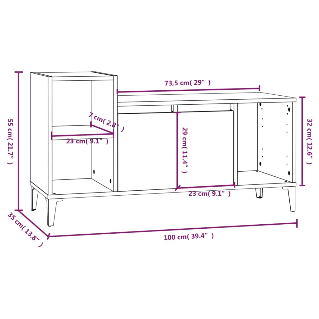 tv-bord 100x35x55 cm konstrueret træ hvid