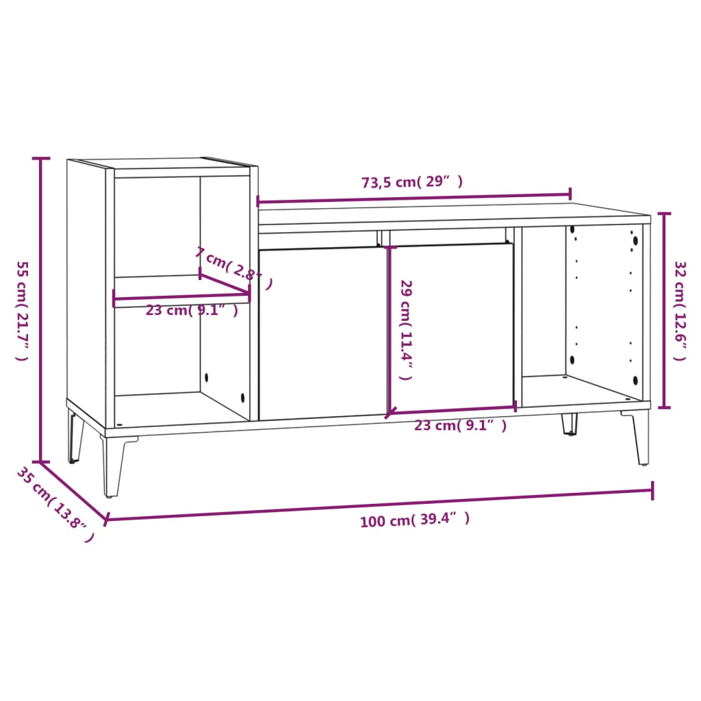 tv-bord 100x35x55 cm konstrueret træ betongrå