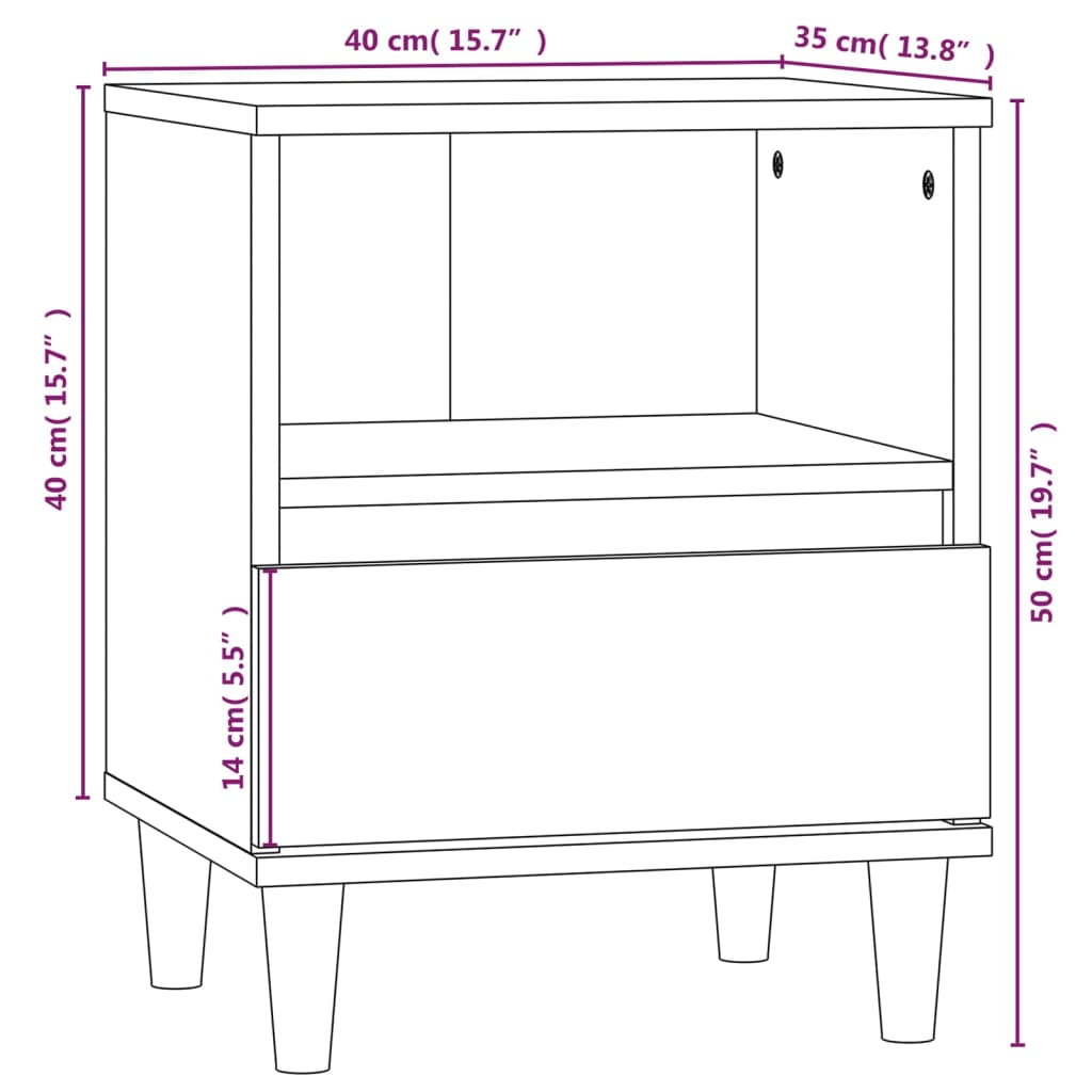 sengeborde 2 stk. 40x35x50 cm hvid