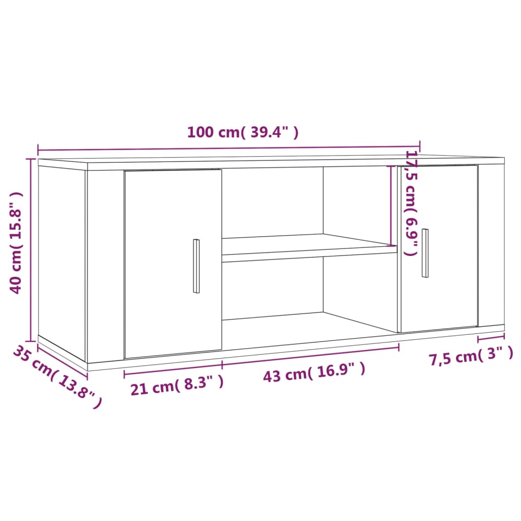 tv-bord 100x35x40 cm konstrueret træ sort