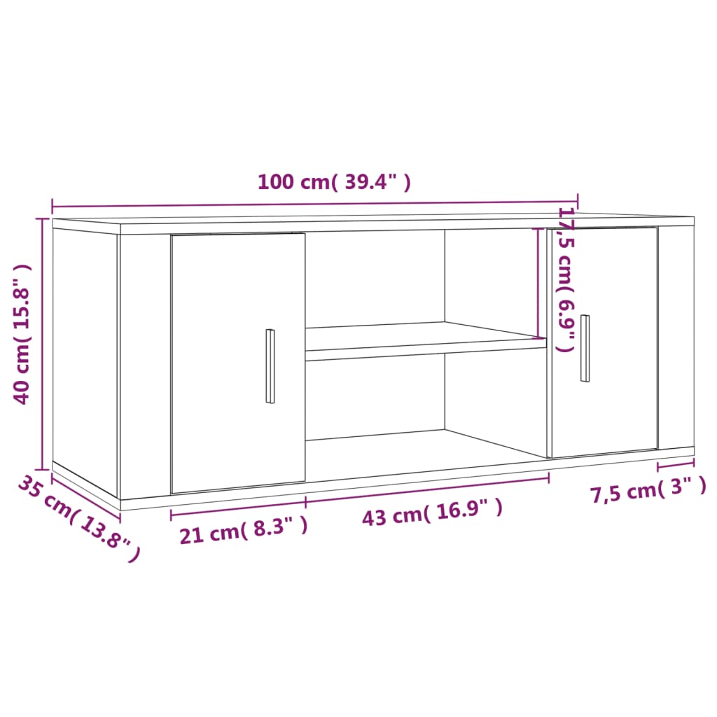 tv-bord 100x35x40 cm konstrueret træ sonoma-eg