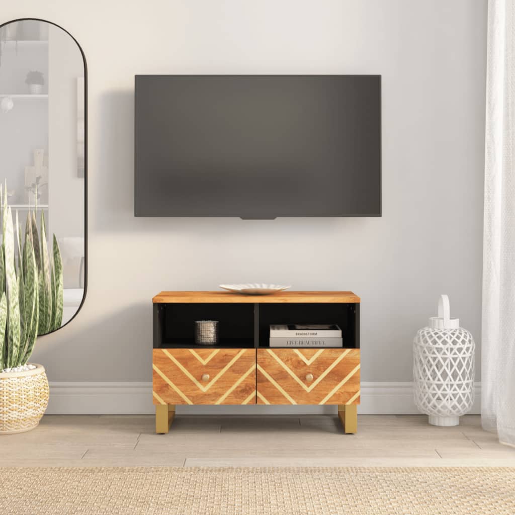 tv-bord 70x33,5x46 cm massivt mangotræ brun og sort