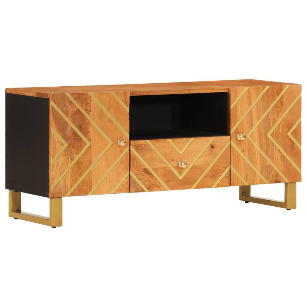 tv-bord 105x33,5x46 cm massivt mangotræ brun og sort