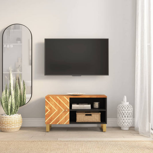 tv-bord 80x31,5x46 cm massivt mangotræ brun og sort