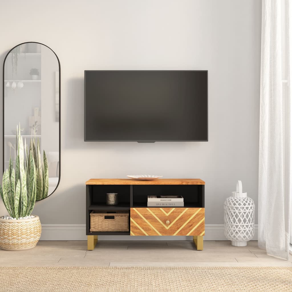 tv-bord 80x33,5x46 cm massivt mangotræ brun og sort