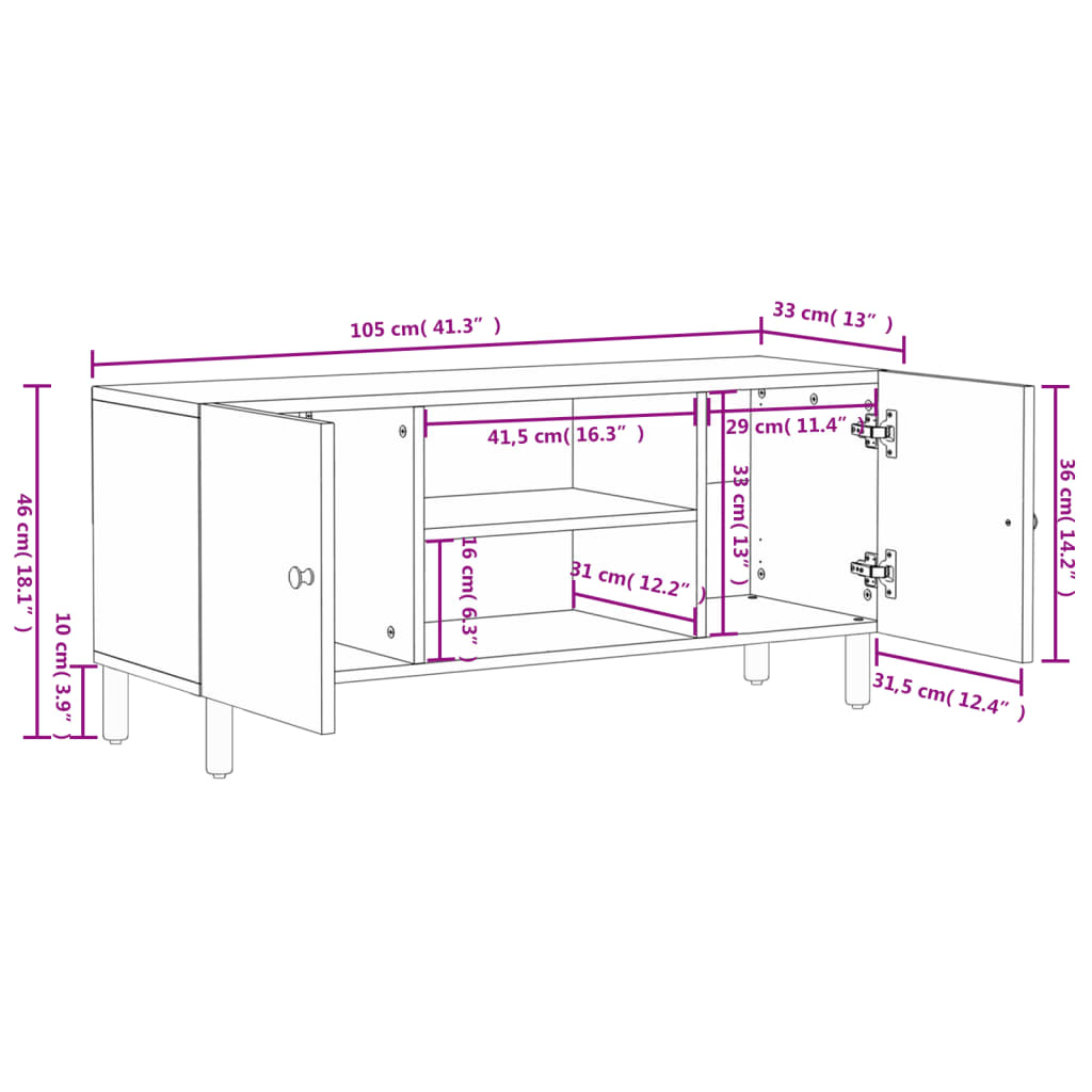 tv-bord 105x33x46 cm massivt mangotræ sort