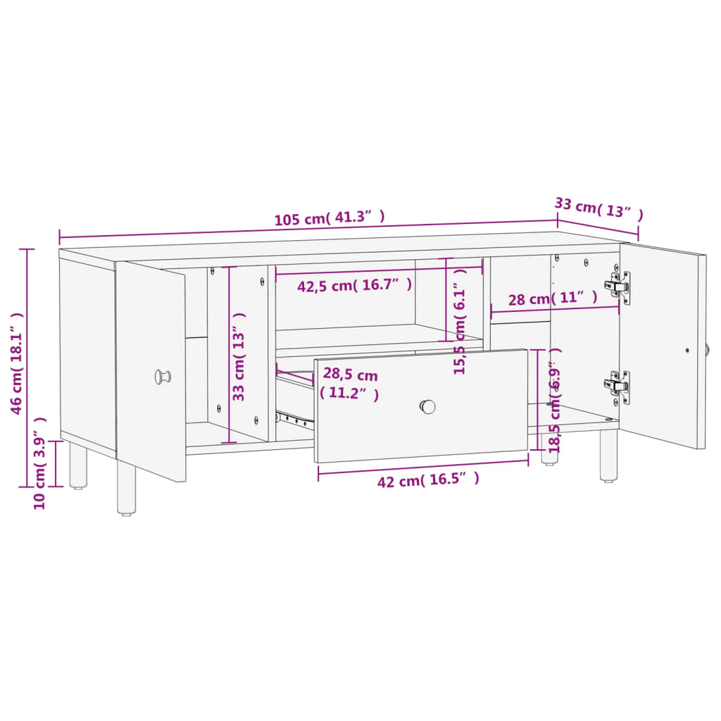 tv-bord 105x33x46 cm massivt mangotræ sort