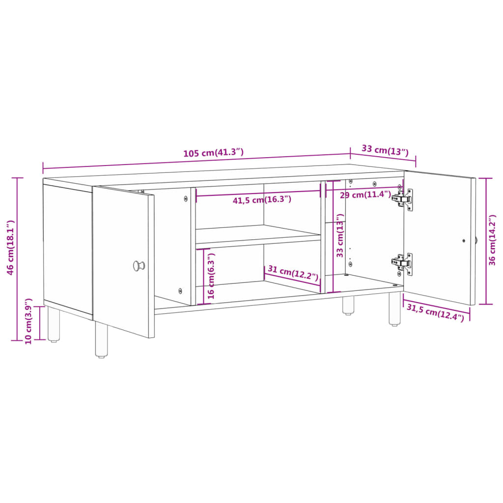 tv-bord 105x33x46cm massivt mangotræ