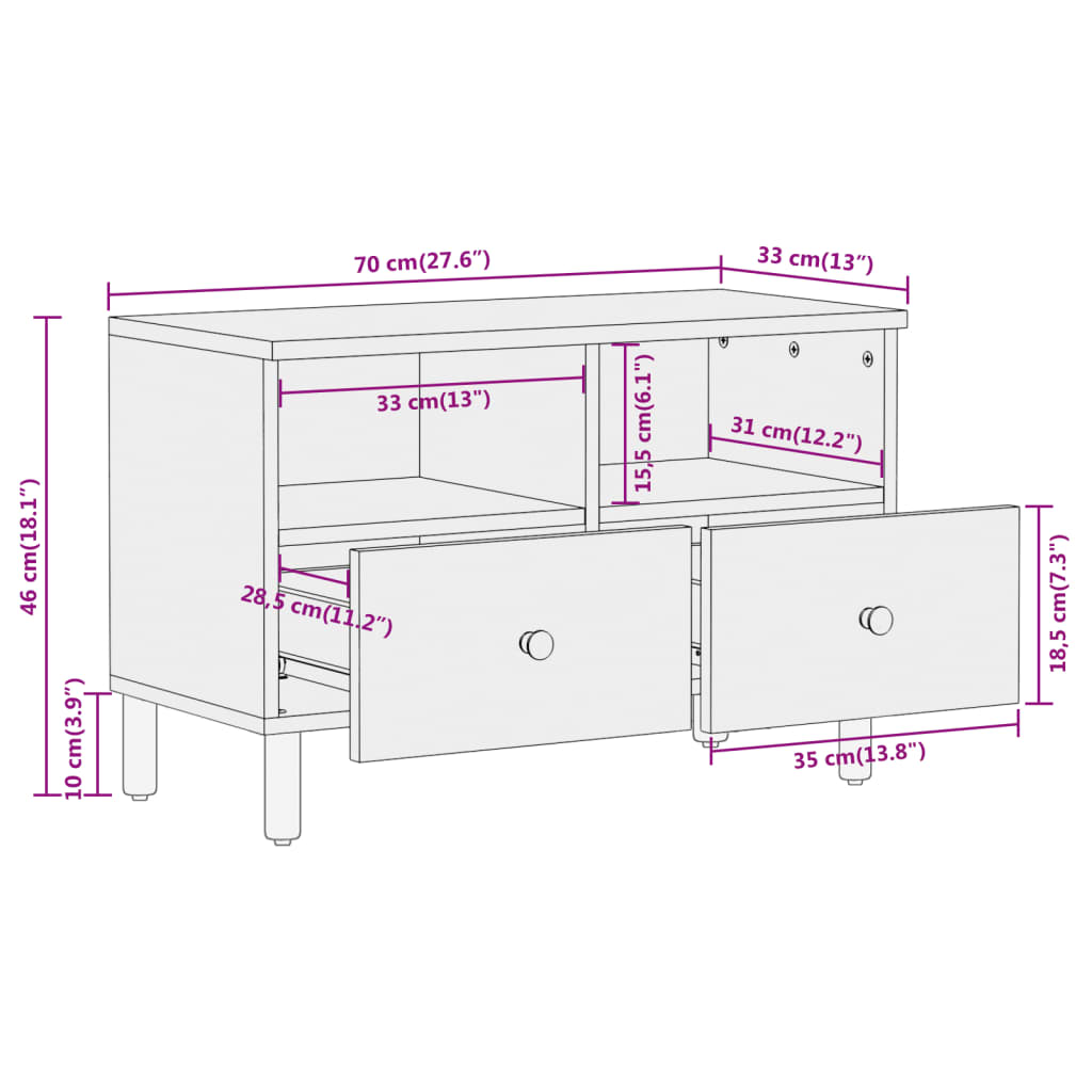 tv-bord 70x33x46 cm massivt mangotræ