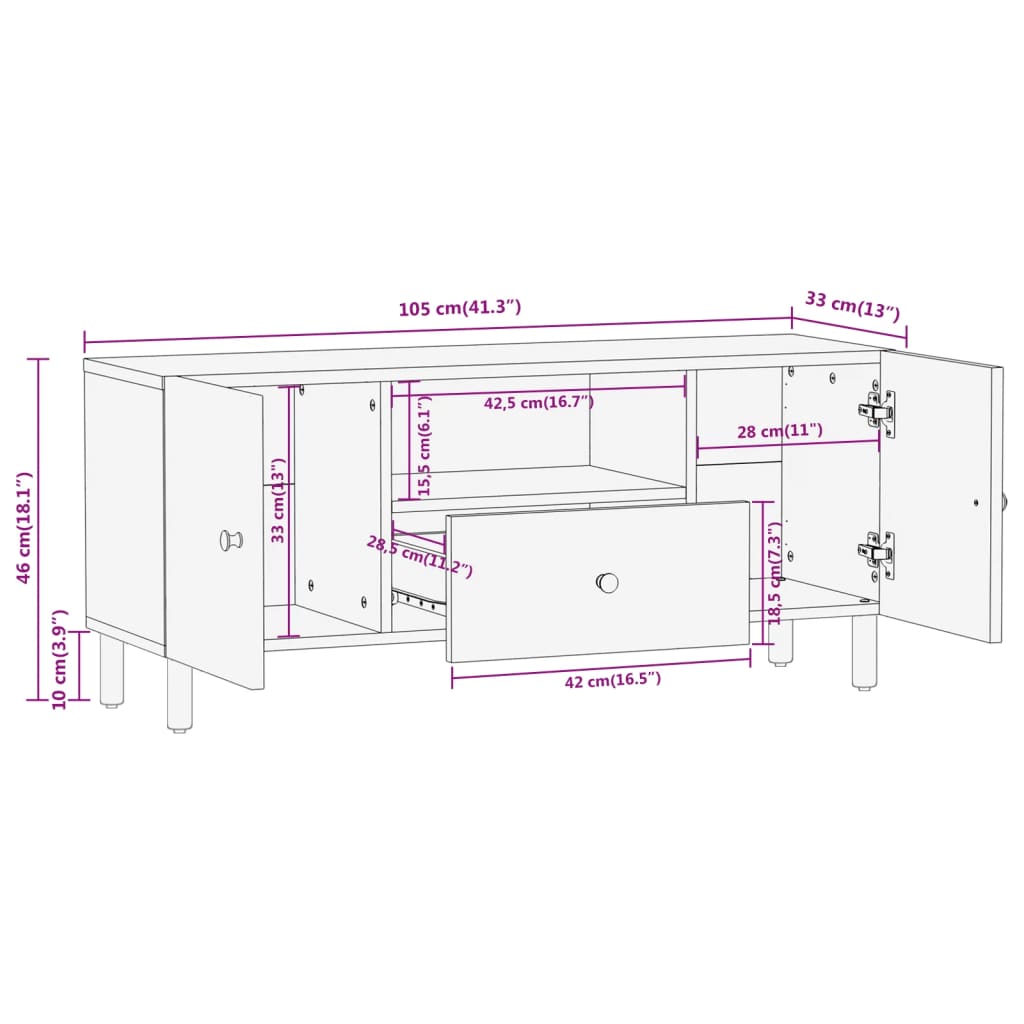 tv-bord 105x33x46cm massivt mangotræ