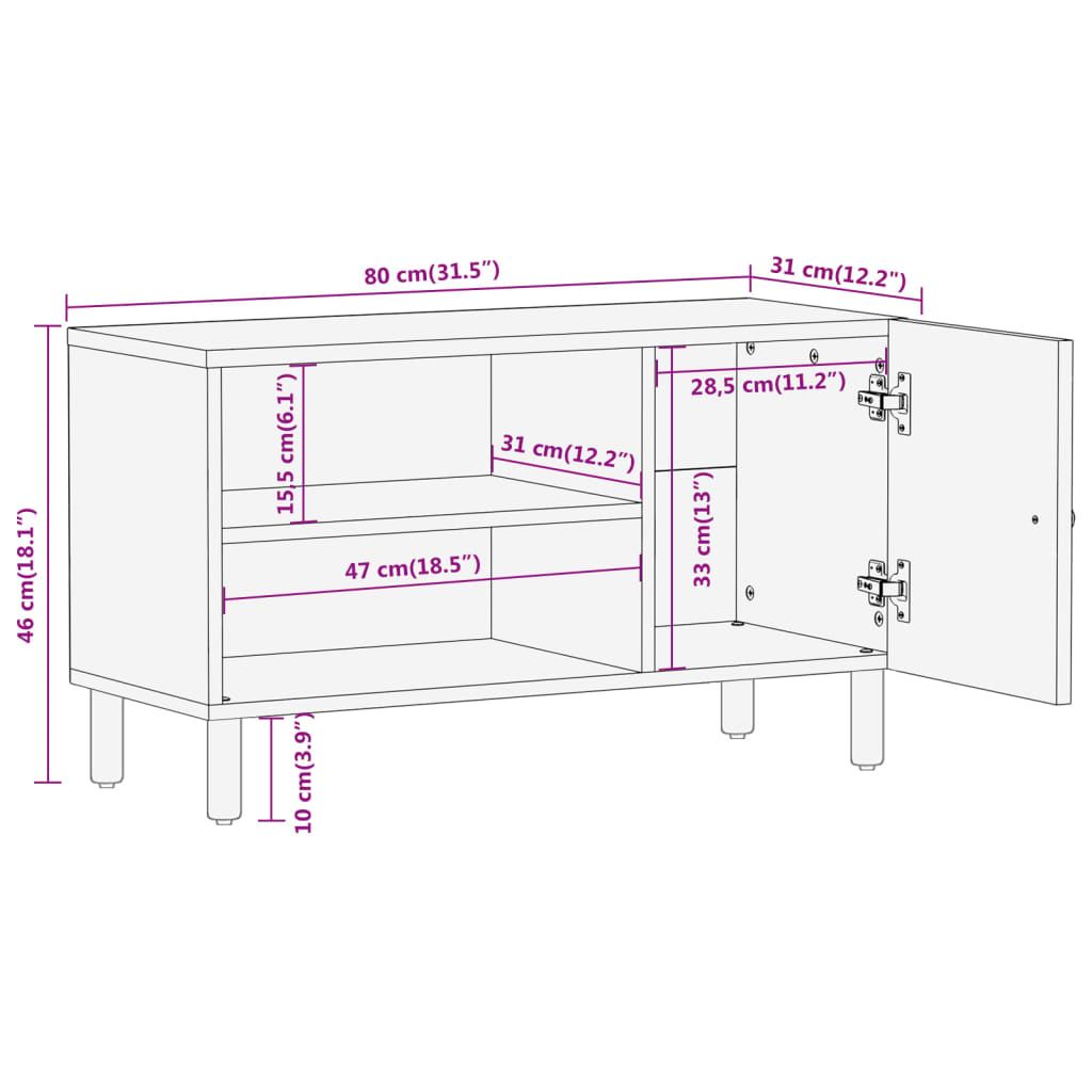 tv-bord 80x31x46 cm massivt mangotræ