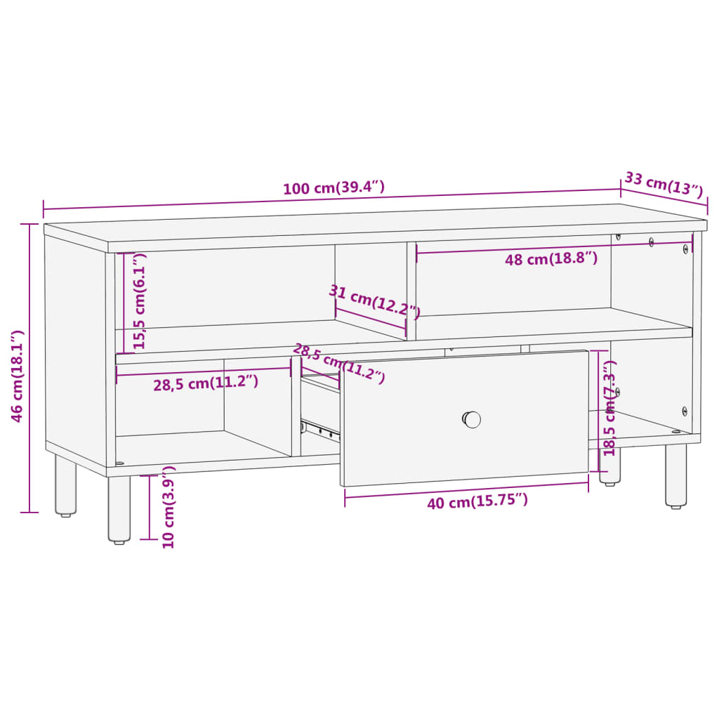 tv-bord 100x33x46 cm massivt mangotræ