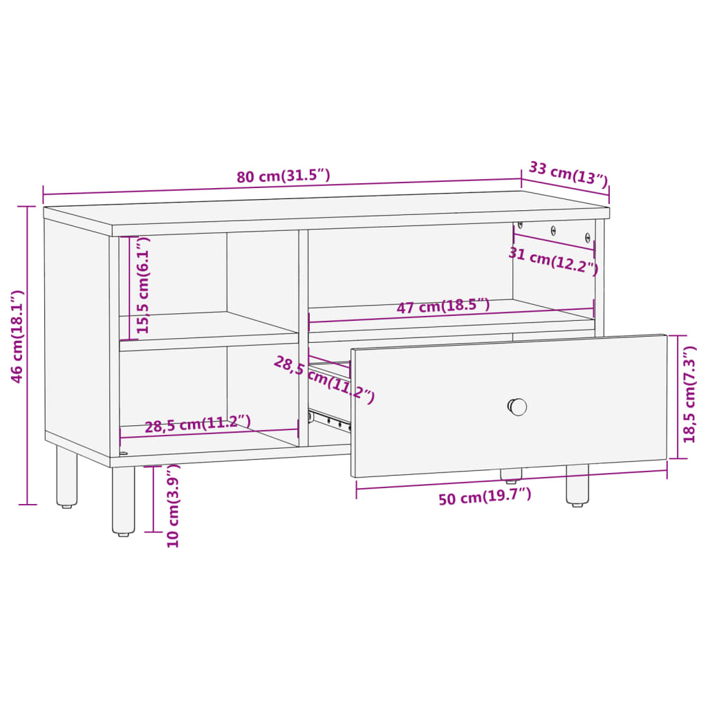 tv-bord 80x33x46 cm massivt mangotræ