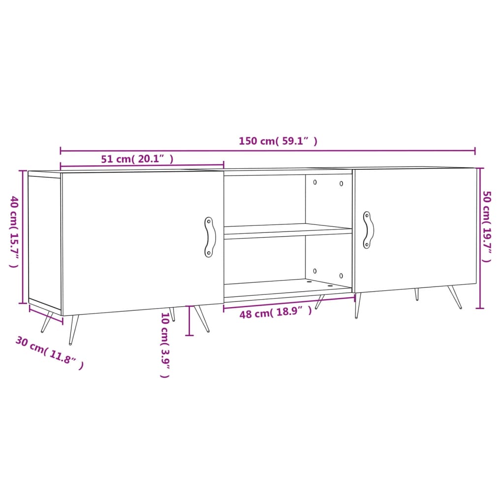 tv-bord 150x30x50 cm konstrueret træ hvid