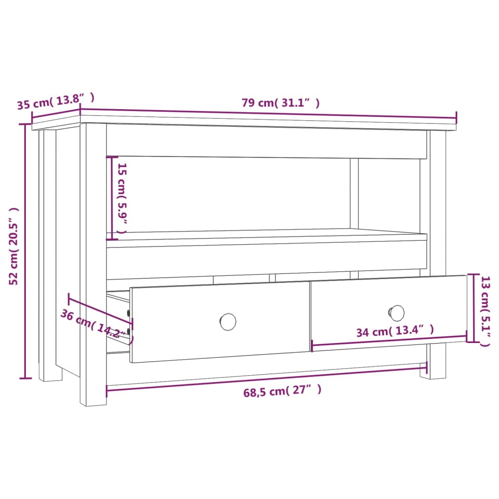 tv-bord 79x35x52 cm massivt fyrretræ grå