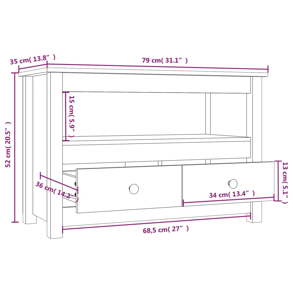 tv-bord 79x35x52 cm massivt fyrretræ sort