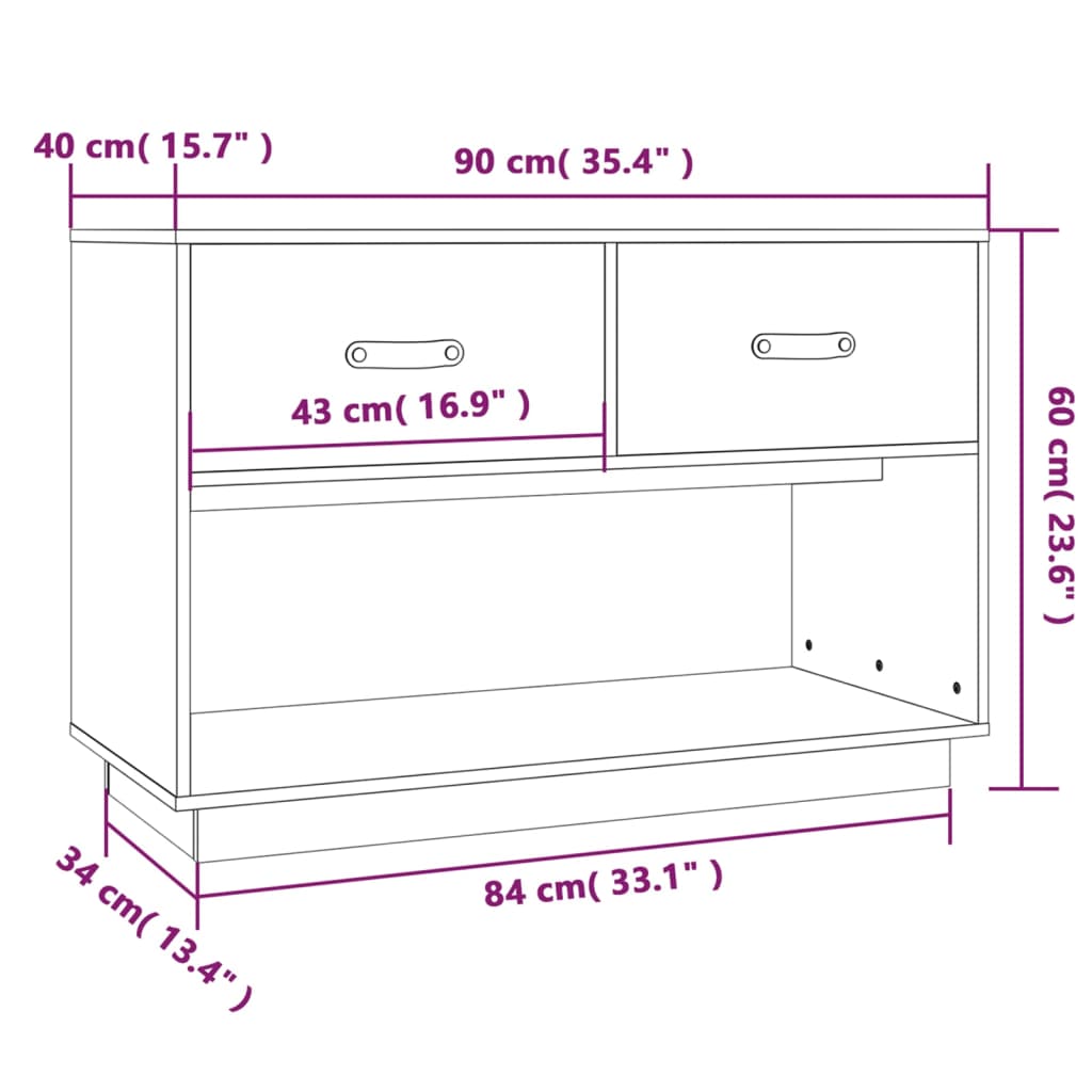 tv-bord 90x40x60 cm massivt fyrretræ