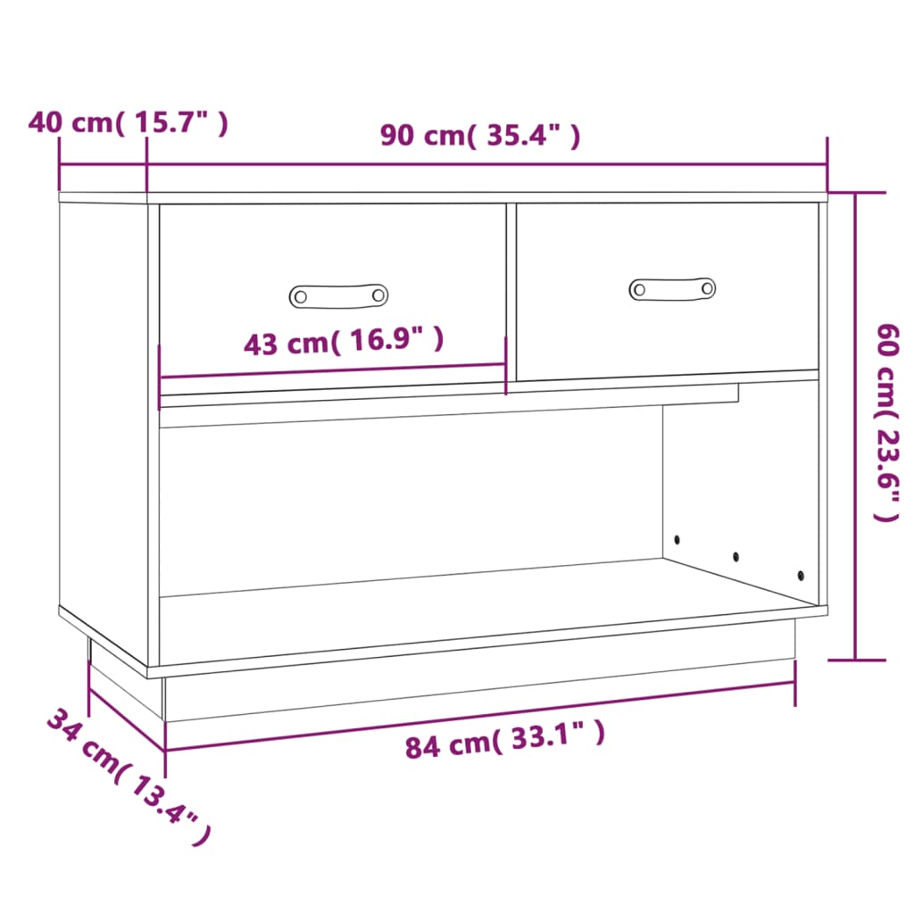 tv-bord 90x40x60 cm massivt fyrretræ hvid