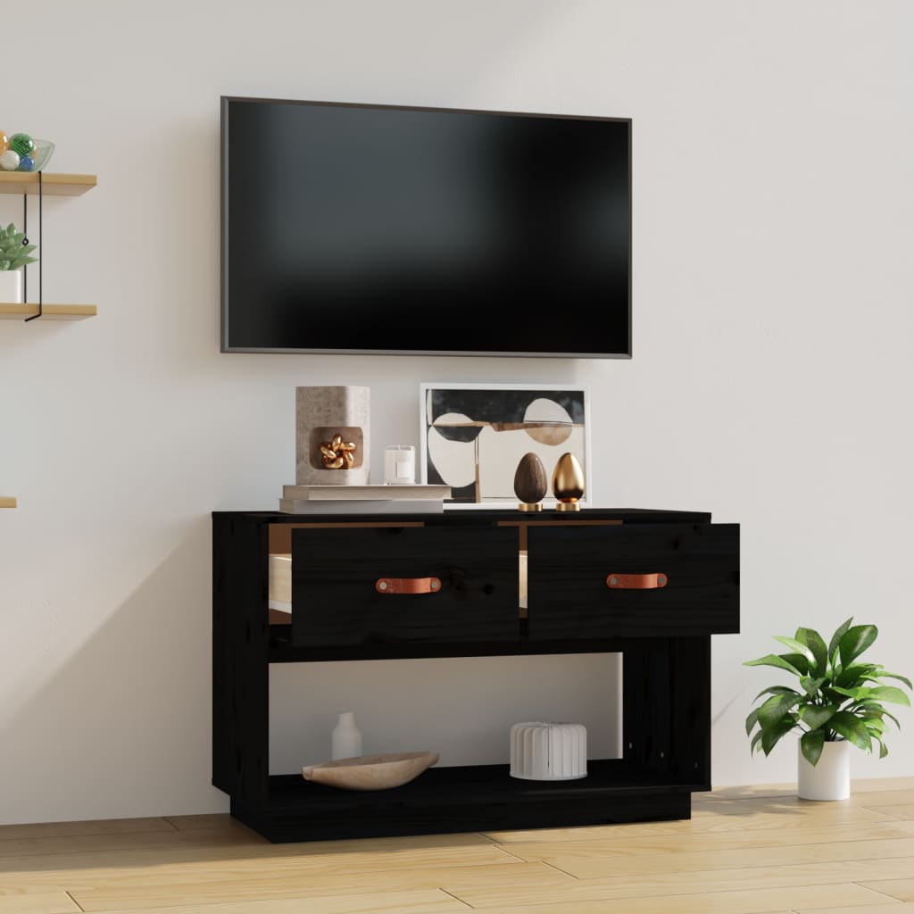 tv-bord 90x40x60 cm massivt fyrretræ sort