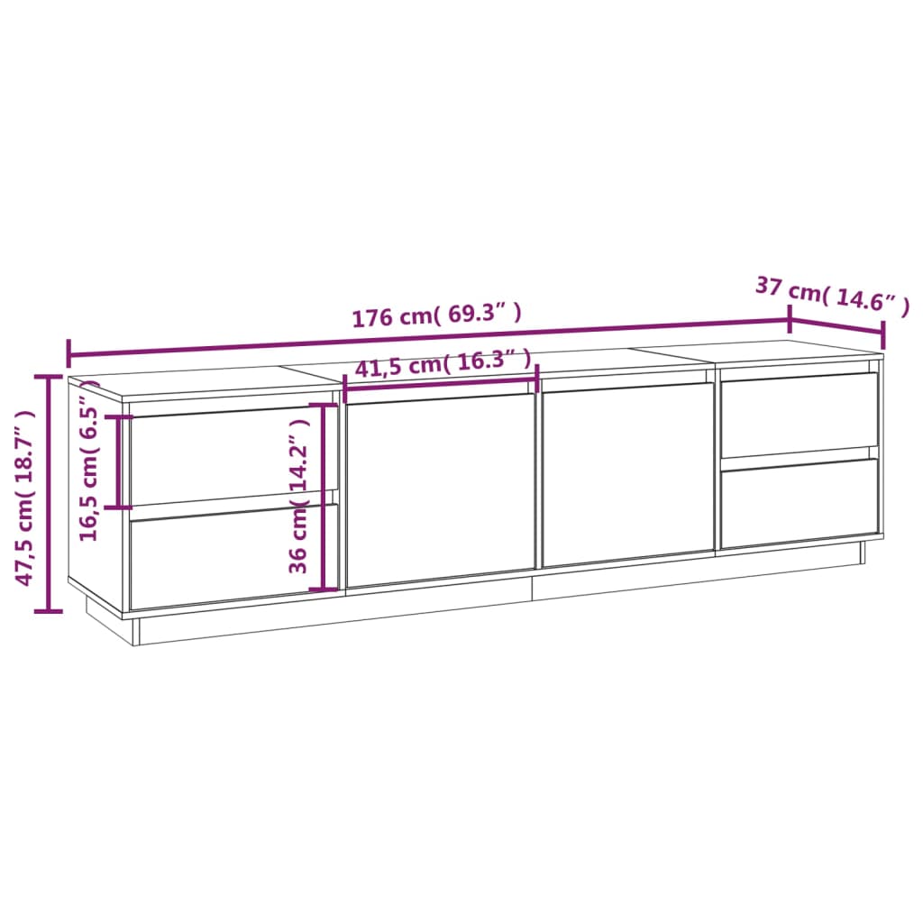 tv-bord 176x37x47,5 cm massivt fyrretræ