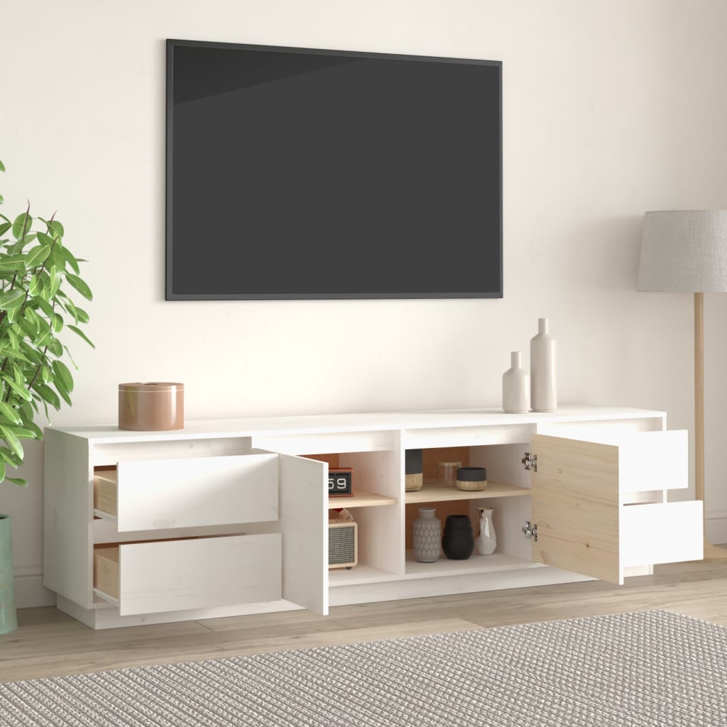 tv-bord 176x37x47,5 cm massivt fyrretræ hvid