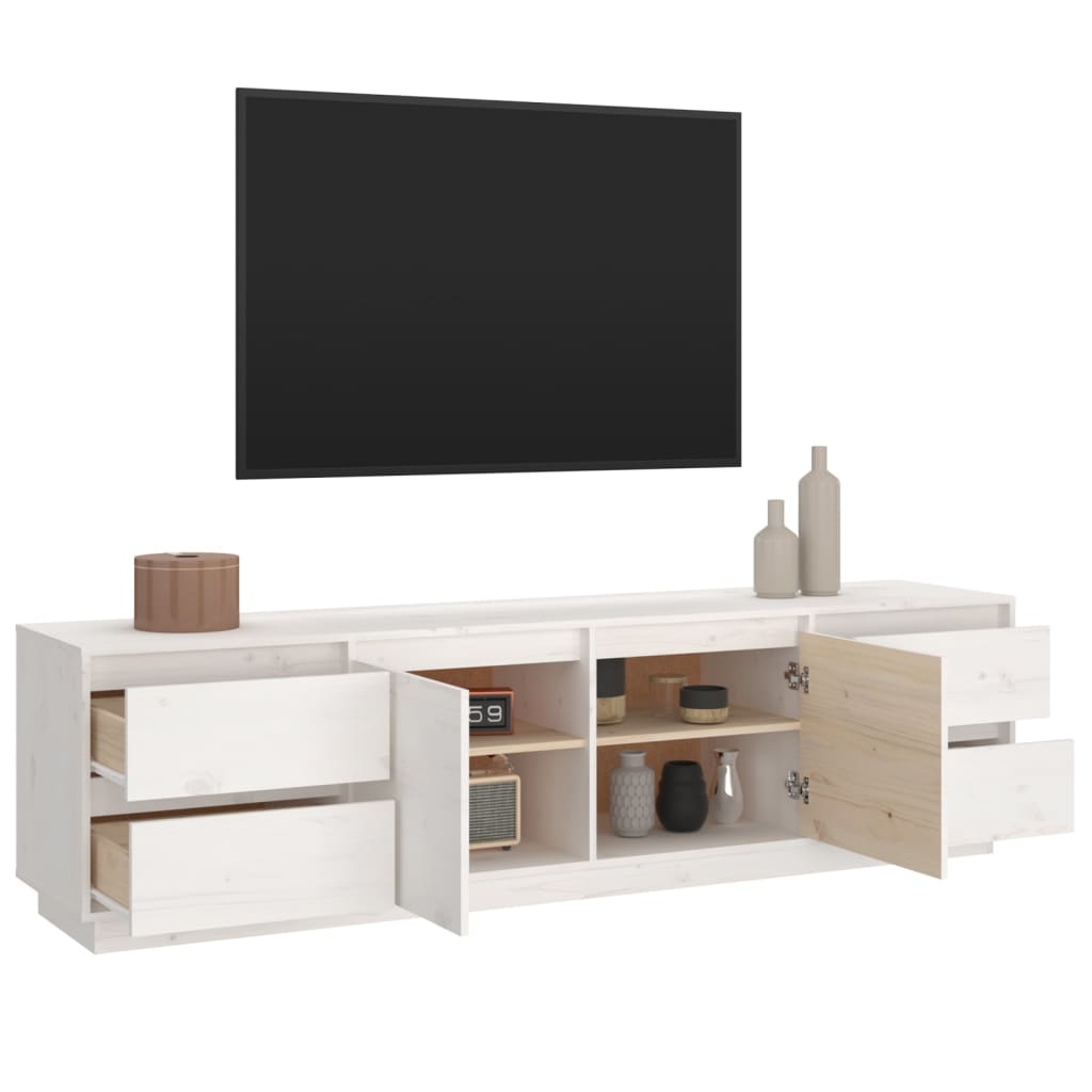 tv-bord 176x37x47,5 cm massivt fyrretræ hvid