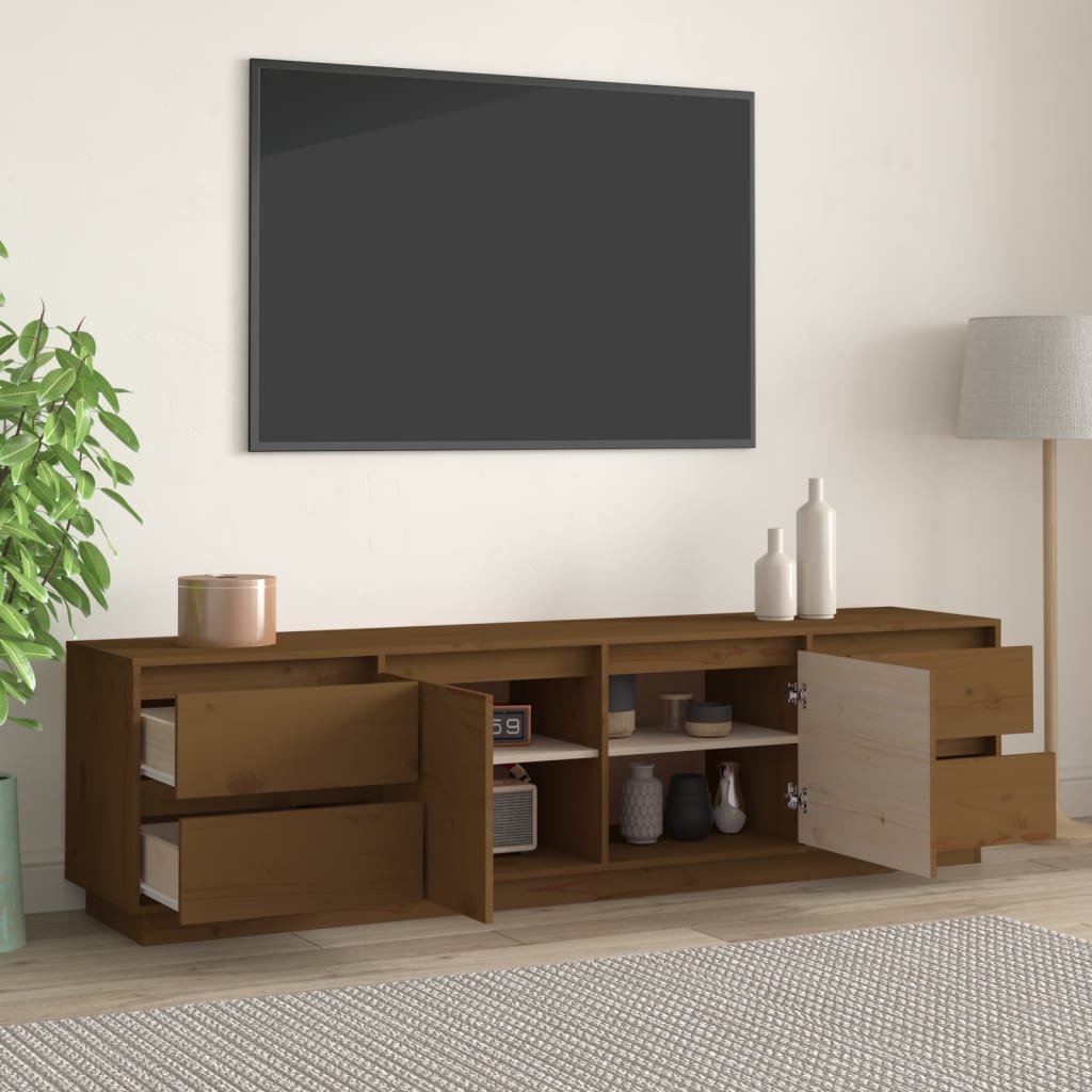 tv-bord 176x37x47,5 cm massivt fyrretræ gyldenbrun