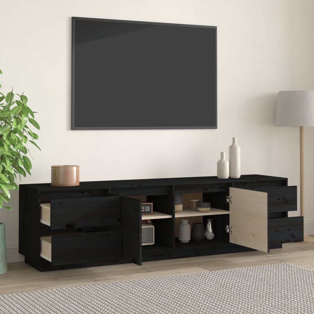 tv-bord 176x37x47,5 cm massivt fyrretræ sort