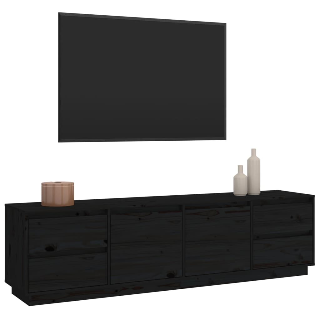 tv-bord 176x37x47,5 cm massivt fyrretræ sort