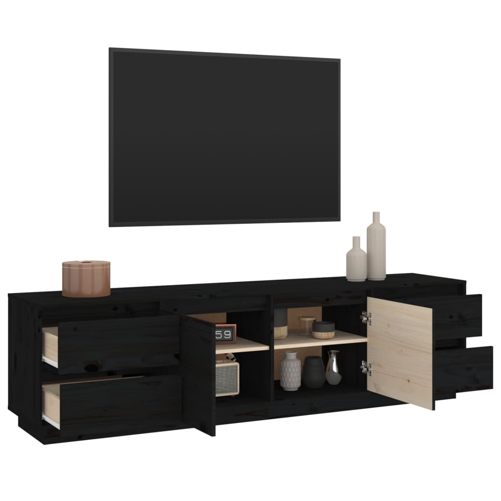 tv-bord 176x37x47,5 cm massivt fyrretræ sort